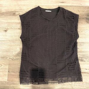 Zara Sleeveless Lined Mesh Tank Top Dressy Dark Grey Size Medium